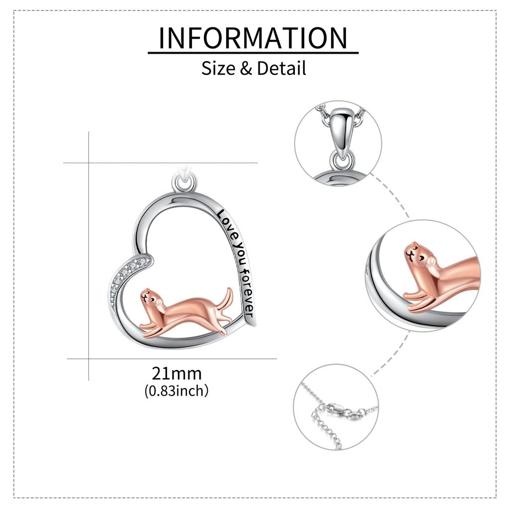 JERWLI Ожерелье с хорьком из стерлингового серебра 925 пробы, ожерелье с кулоном в виде хорька для женщин и девушек, подарок для любителей хорька с кубическим цирконием,
