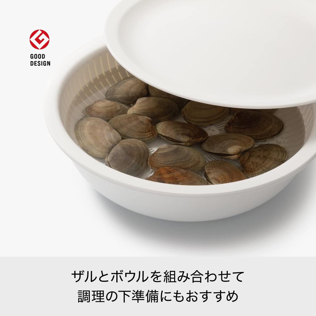 Like-it Colander & Bowl, Microwave-Safe, Gray, Shallow, Made in Japan, Can Drain Water, Heat-Resistant, Plastic, Can Also Be Used to Rinse Rice