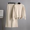 Autumn Winter New Fashion Causal Knitted Pullover Suit Solid Color Half High Collar Wide Leg Pants Two Piece Set