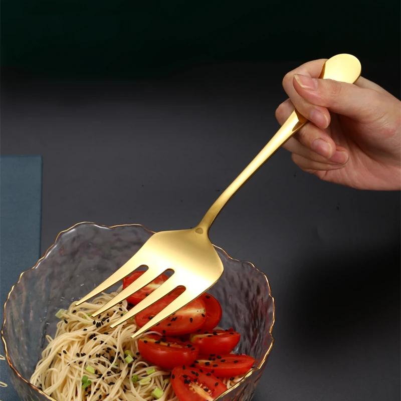 Нержавеющая сталь Золотая сервировочная ложка Западный ресторан Общественные столовые приборы Половник для супа Дуршлаг Вилка для стейка Лопатка Кухонная утварь