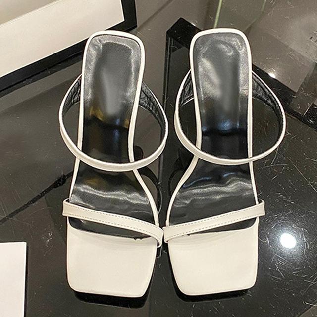 Летние женские тапочки с квадратным носком, уличные уличные сандалии-гладиаторы, сабо на тонком высоком каблуке, пляжные шлепанцы, женская обувь, туфли-лодочки