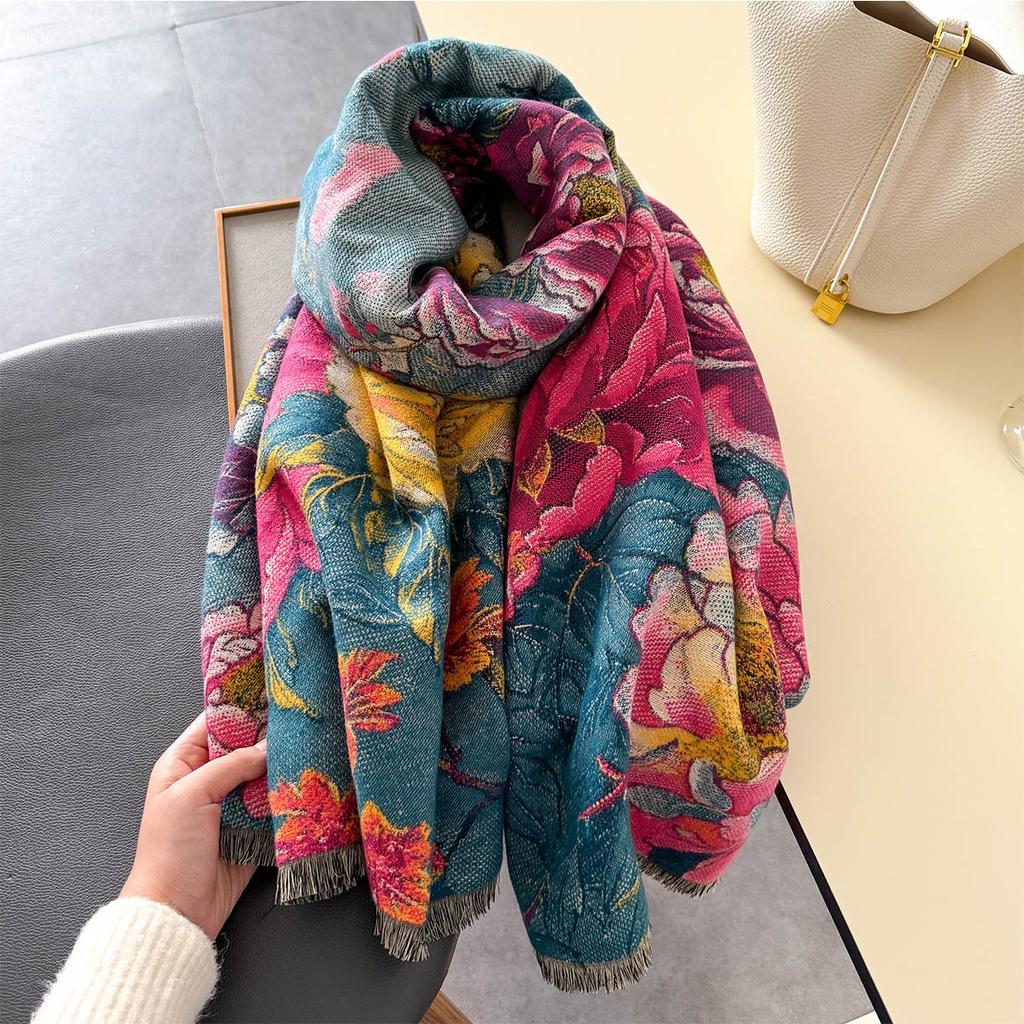 Warm Cashmere Scarf Women Shawl Floral Print New Wraps Luxury Thick Blanket Winter Bufanda Pashmina Female Travel Poncho Stoles