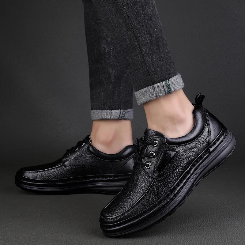 Мужская обувь из натуральной кожи, повседневная мужская обувь ручной работы, высококачественные деловые туфли без застежек, новые мужские удобные туфли на плоской подошве