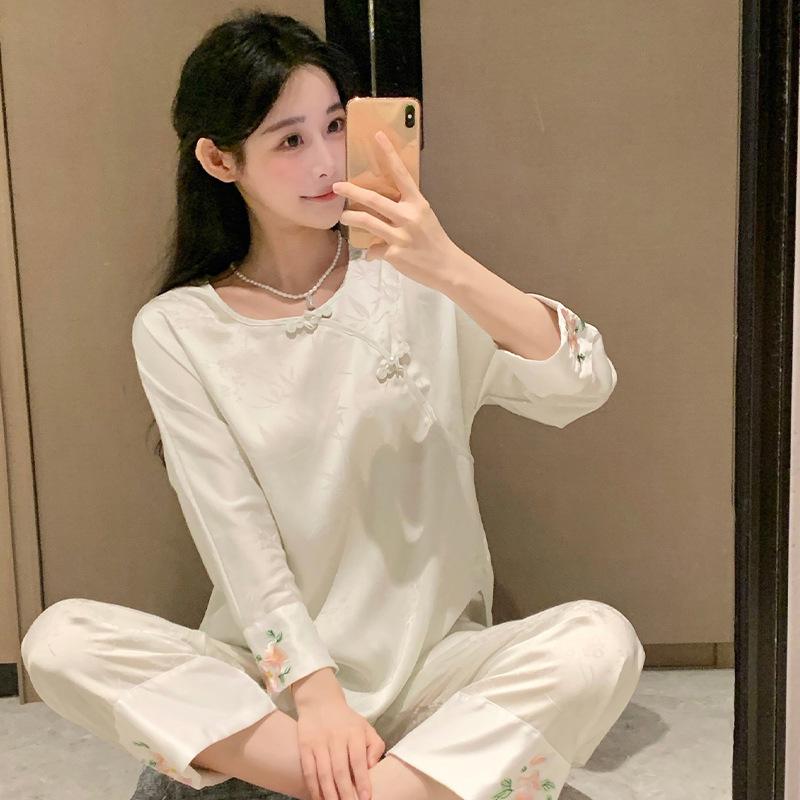 Women's pajamas new spring and summer ice silk comfortable and high-end new Chinese style loungewear set retro thin