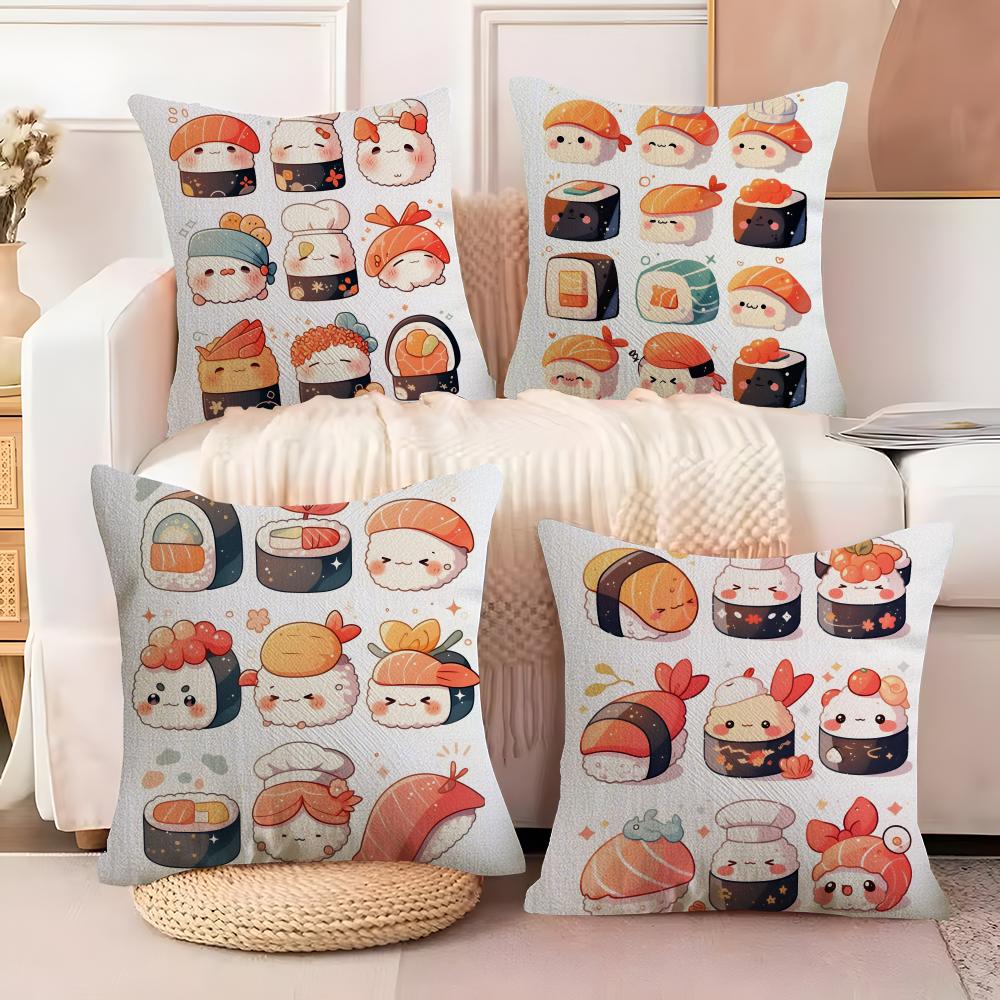 Fun Cute Sushi Pattern Pillow Case Linen Pillow Case Sofa Home Decor Cushion Cover Cushion Cove
