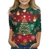 Christmas Day Print Tops For Youth Girls 4-11 Years Round Neck 3/4 Sleeves T-Shirts Trendy Tops Outfit Tees
