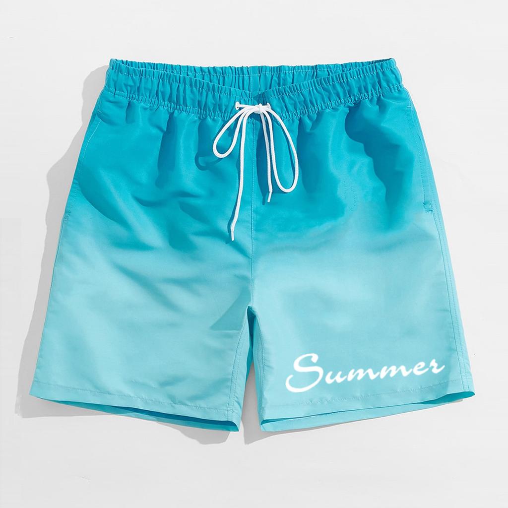 Мужские летние повседневные каникулы с градиентным принтом, водонепроницаемые быстросохнущие шорты для плавания, пляжные шорты на подкладке