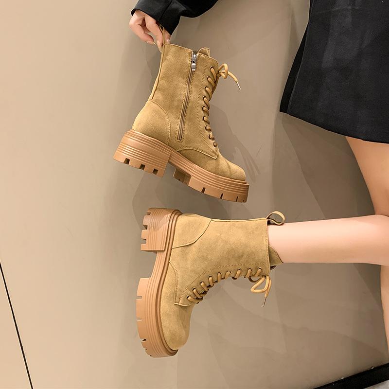 Ботинки Мартина на толстой подошве, увеличивающие рост, женские 2024 новые, в британском стиле, большие желтые ботинки, ретро, рабочие, короткие ботинки на шнуровке, ботинки-локомотивы