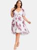 Rosegal Plus Size Twist Lace Trim Belt Layered Flower Print Dress (Adjustable Shoulder Strap)