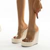2024 2024 PVC Transparent Sandals Peep Toe Cane Straw Weave Platform Wedges Slippers for Women Clear High Heels Female Shoes
