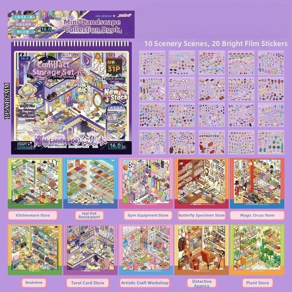 Shop Theme Miniature Scene Sticker 10 Scenes Self-Adhesive Stress Relief Sticker Plant Shop Glossy Film Collage Sticker Book