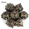 7 Pcs Yellow Meteor Hammer Metal Dice Solid Metal Polyhedral Dice Set Suitable for Role-Playing RPG  Board Game Card Game