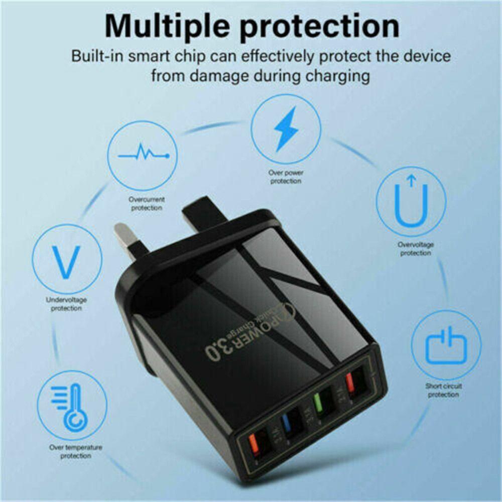Portable 4 Ports USB Transformer Power Supply Wall Charger Adapter Fast Quick Charger