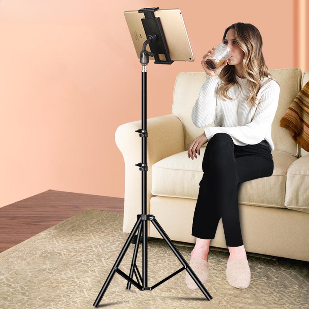 Floor Standing Tablet Stand 360° Rotatable Gimbal Three Levels Lifting Design Tablet Phone 2-in-1 Stand Metal Material Tripod