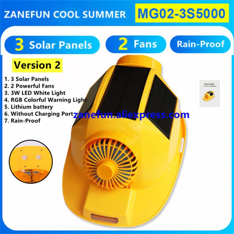 Шлем с 3 солнечными панелями, 2 вентиляторами, светодиодной подсветкой, RGB-предупреждением, перезаряжаемой литиевой батареей, Power Bank, для работы на открытом воздухе, солнечный вентилятор, ABS-кепка