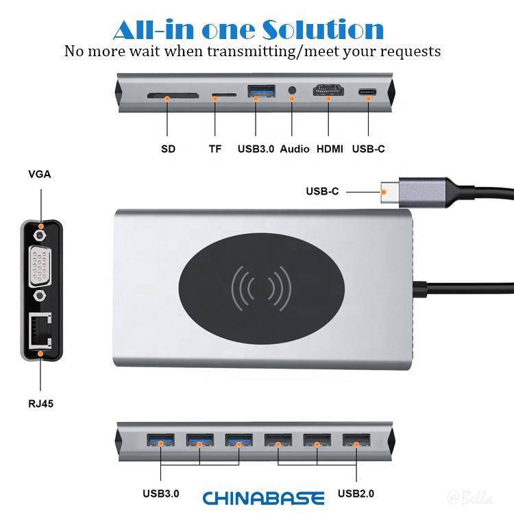 USB C Docking Station 15 in 1 Dual Display Laptop USB Type-C Hub Multiport Adapter Dongle with HDMI VGA USB SDTF Audio PD