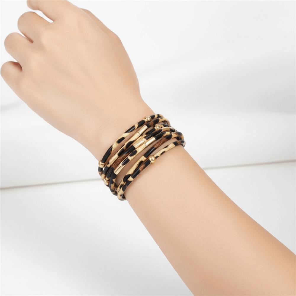 Multilayer Leopard Leather Bangle Jewelry Accessories Wide Wristband  Daily Wear