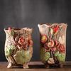 Large Creative Ceramic Terracotta Pot for Succulents - Breathable, Coarse Pottery, Album Style, Suitable for Silk Flowers.