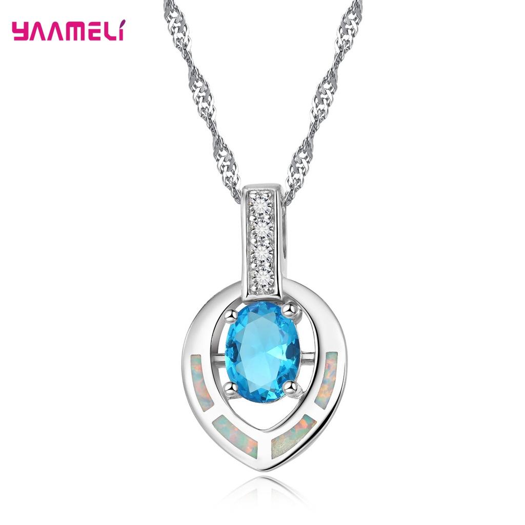 Pure Sterling Silver 925 Opal Stone Waterdrop Pendant Collar Necklace For Women Birthday Valentine Gift Jewelry High Quality