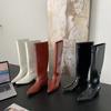 High Boots For Women Fashion Patent Leather Pointed Toe Long Boots Female Elegant Low Heel Women's Footwear 2025