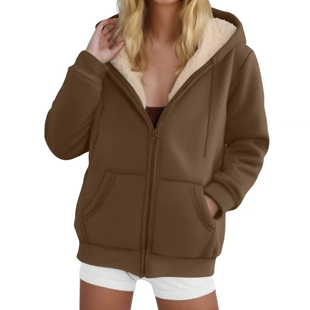 Women's Fashion Casual Sweatshirt Loose Zipper Cardigan Long Sleeve Hooded Jacket