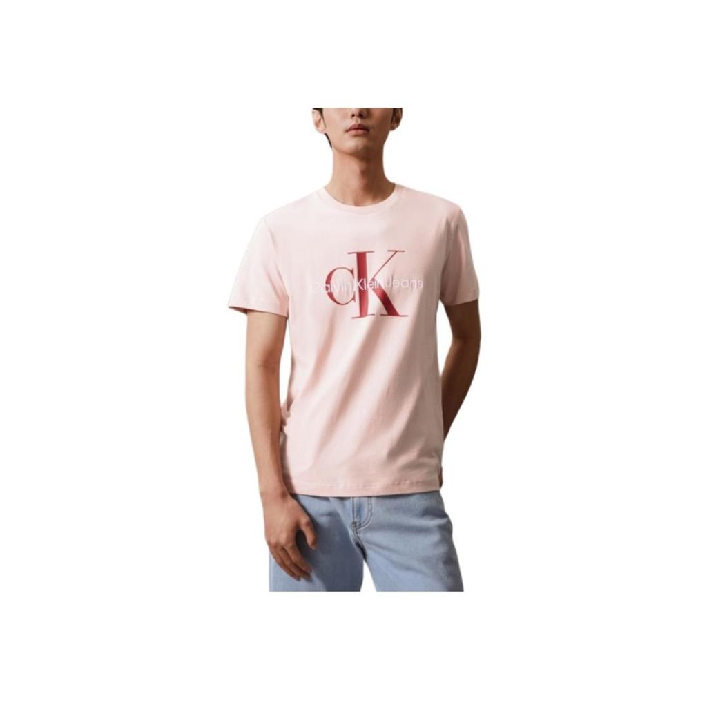Calvin Klein Ck Jeans Ss24 Casual Letter Overlay Round Neck Short Sleeve T-Shirt Men Tops Shell-Pink J320770-TF6