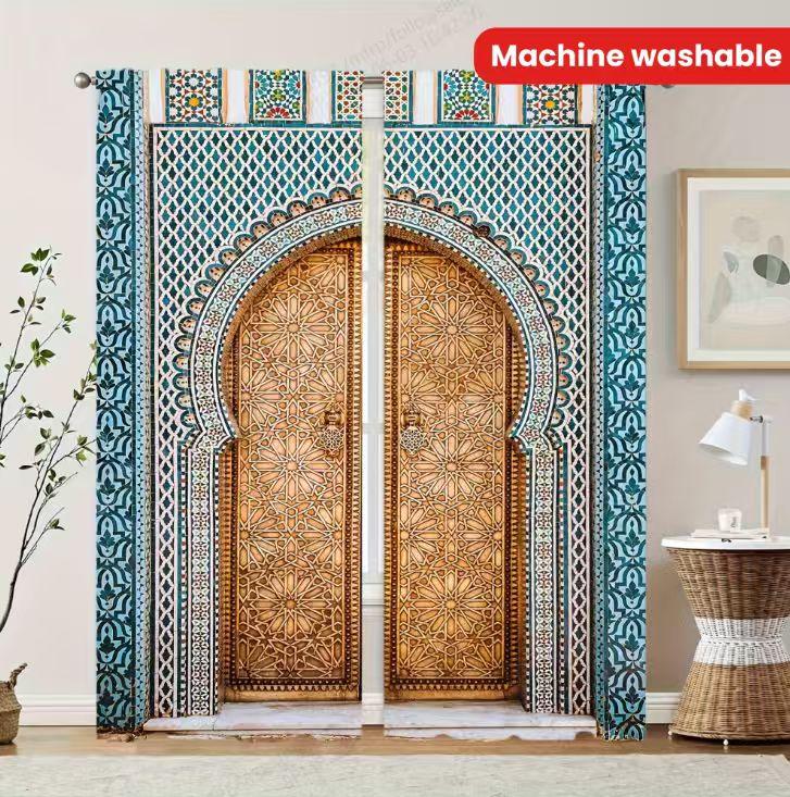 2pcs Exotic Moroccan Pattern Curtains Artistic Design Light - Filtering Polyester Curtains for Home Windows