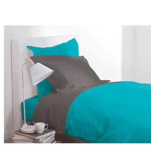 Housse de couette - ATMOSPHERA - Turquoise - 140 x 200 cm - 100% Coton - Lavable à 60°
