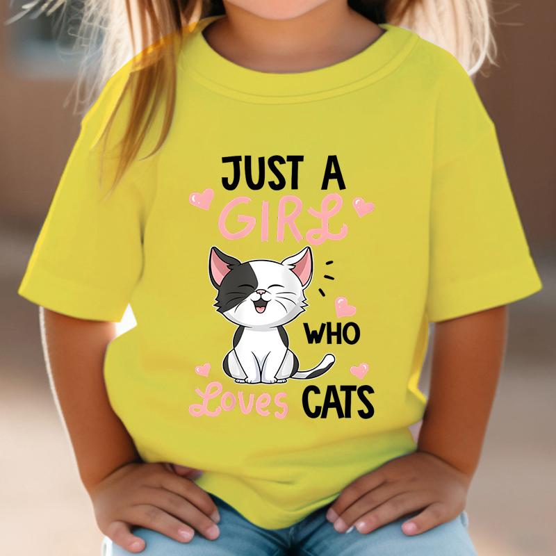 Just A Girl Who Loves Cats Tshirt Girls Harajuku Animal Summer Fashion Kids Clothes Funny Graphic Cute Cat Lover Streetwear