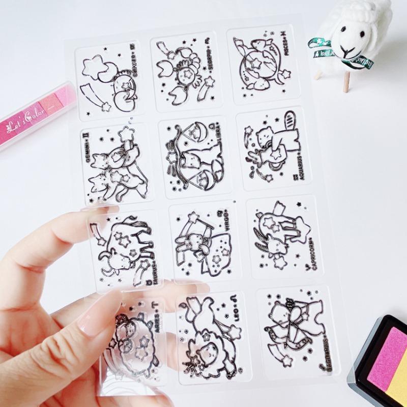 12 Sheet/set Transparent Stamps for Kids Twelve Constellations Series Silicone Stamp Cute DIY Decor Scrapbook Jounral Stamps