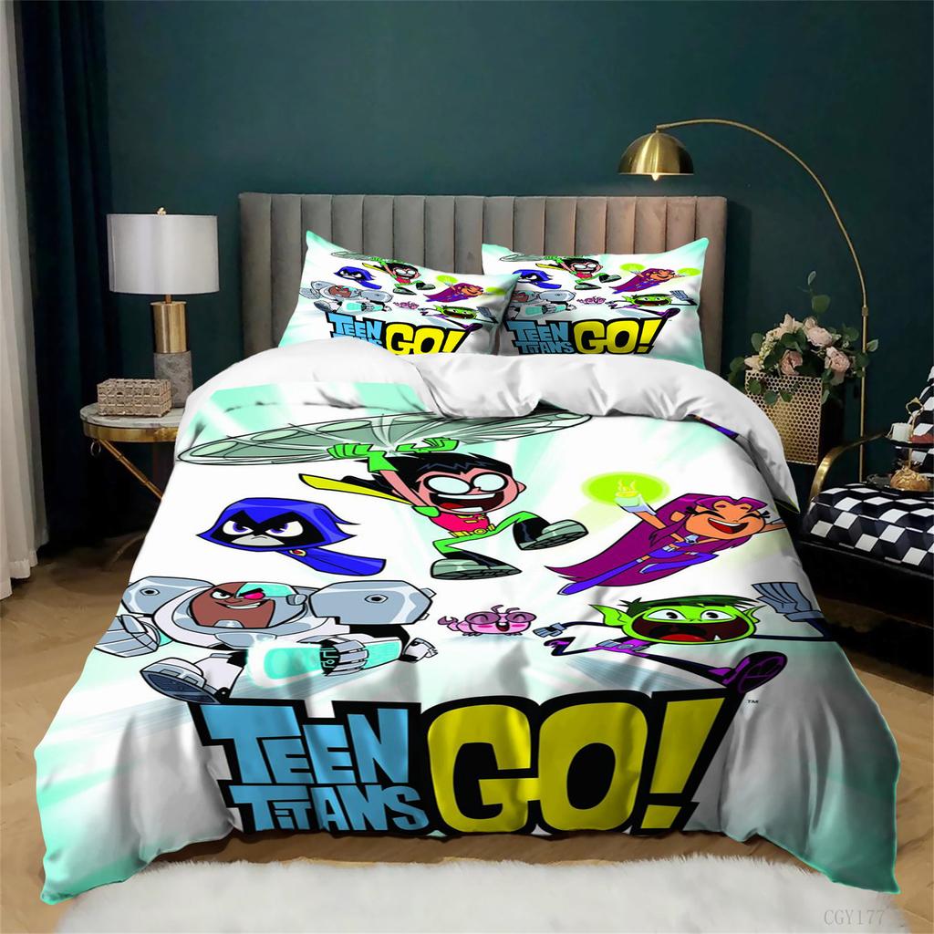 Teen T-itans Go Duvet Cover Set 3pcs Lightweight Bedding Set for All Season Soft Comfortable Quilt Cover with Pillowsham