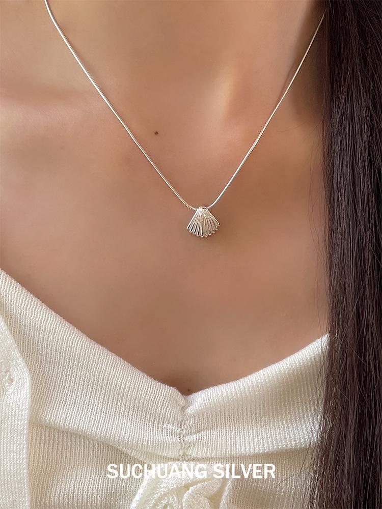 Серебряное ожерелье-ракушка Su Chuang S925 для женщин – Высококачественная универсальная цепочка на ключицу с текстурой гребешка