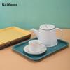 Modern Stackable Storage Rounded Texture Cup Tea Tray Food Fruit Dessert Plate Rectangular for Living Room