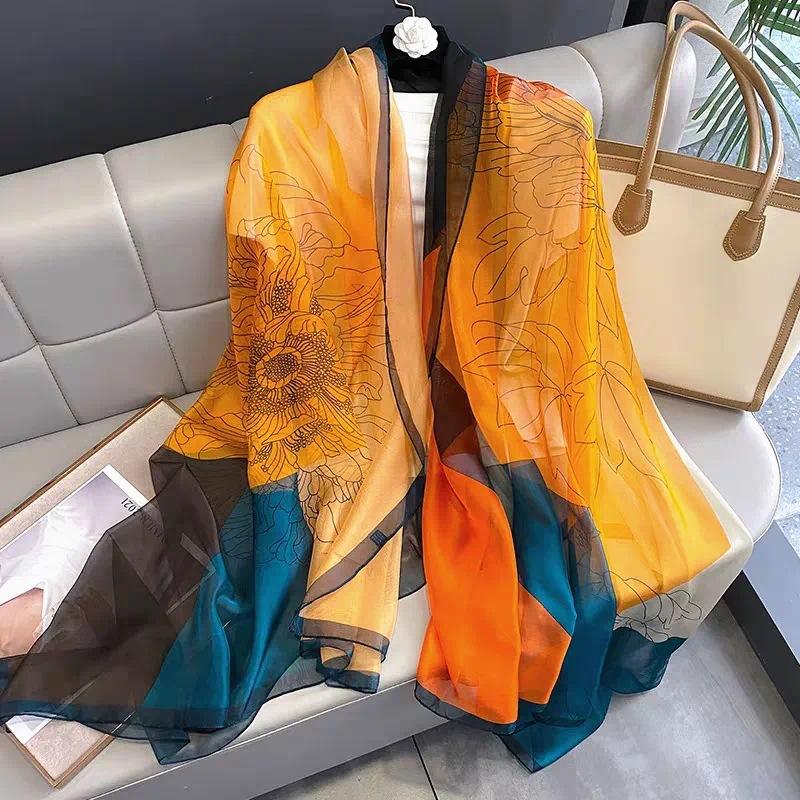 Silk scarf women's new beach silk scarf sunscreen large shawl yarn Sanya seaside shawl scarf summer
