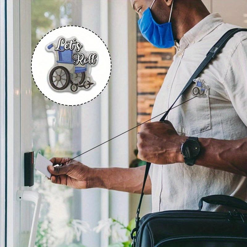 Выдвижной бейдж-ролик медсестры с зажимом-аллигатором Let's Roll Держатель для бейджа/ID-карты для транспортировки пациентов Забавный бейдж с серебристыми блестками с инвалидной коляской