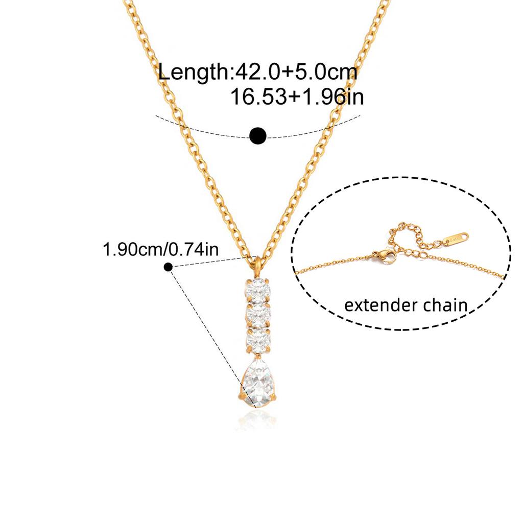 Yori Waterproof Stainless Steel White Teardrop Cubic Zirconia Pendant O-chain Necklace Fashion Jewelry Bijoux Femme