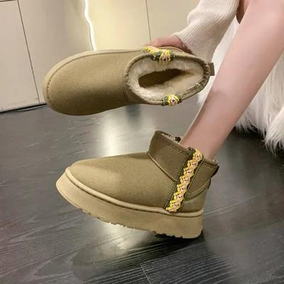 Модные женские туфли из замши на толстой подошве с круглым носком, милые женские зимние ботинки на платформе, зимние 2024, новинка, нескользящие, теплые
