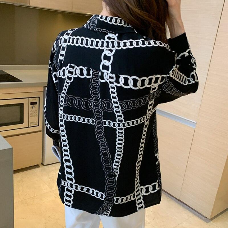 Шифоновая рубашка с длинными рукавами во французском стиле, осенние свободные топы, модная офисная женская одежда, элегантная блузка с принтом цепочки, Blusas 27894