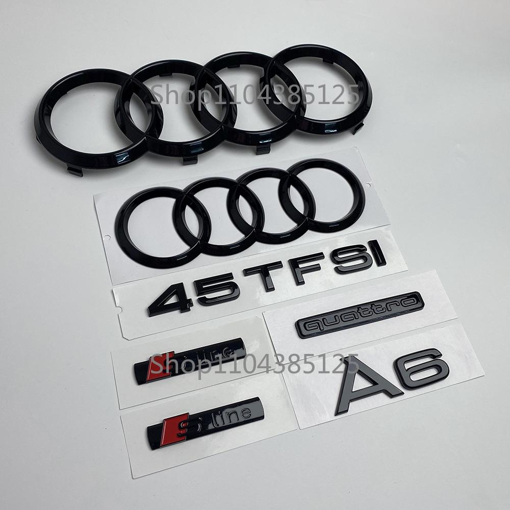Q5 A6 After 2019 4-Ring logo ABS Black Car Hood Front Bonnet Grill Rear Trunk Emblem Badge Sticker A6 50TFSI Quarrto Emblem