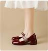 Неглубокие французские ретро туфли Мэри Джейн красного цвета на толстом каблуке с большим размером маленьких кожаных туфель Одинарные туфли женские