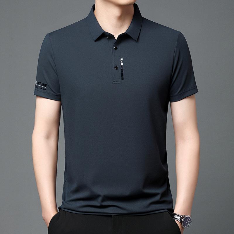 Men Solid Color Short Sleeve Polo Shirt with Letter Print