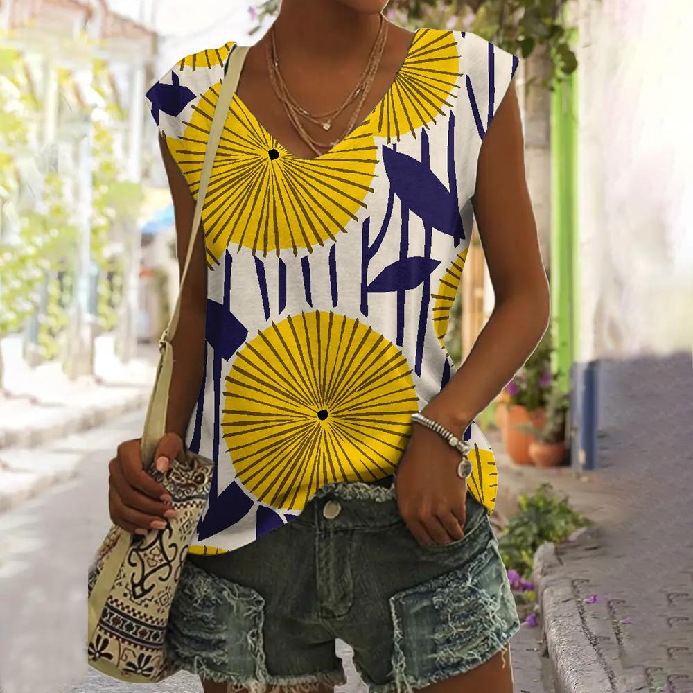 Summer Flower Art 3D Print Tank Tops Women Streetwear Fashion Oversized V-Neck Vest Off Shoulder Sleeveless Woman Camisole