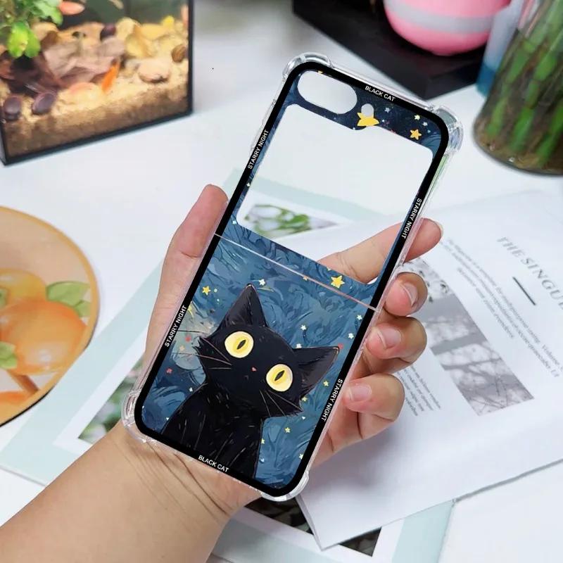 Художественный Черный Кот Звездная Ночь Чехол Для Телефона Для Samsung Galaxy Z Flip 6 5 4 3 5G Ударопрочный Чехол Для Samsung ZFlip3 Flip4 ZFlip5