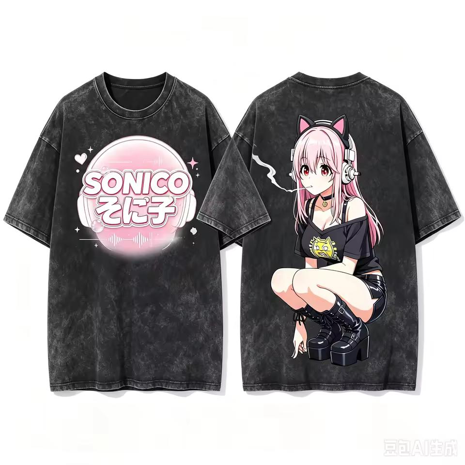 Super Sonico Front And Back Printed Crew Neck Short Sleeve Comfortable Women And Men Fashion T shirt