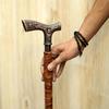 Luxury Wooden Walking Stick with Antique Copper Handle Hand-Carved Cane for Walking Support Functional Gift for Men Collectors