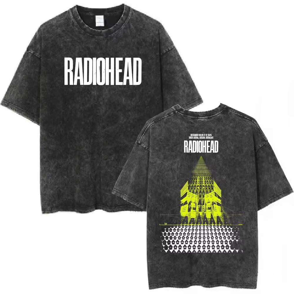 Rock Band Radiohead The Bend Забавная Кошка Винтажные Стираные Футболки Мужские Женские Мода Хип-Хоп Футболки Хлопок Мужская Футболка Уличная Одежда