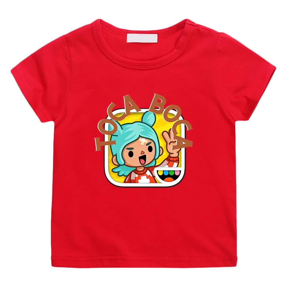 100% Хлопок Детская Футболка Toca Boca World Мультяшный Принт Футболки 212Y Милые Девочки и Мальчики Короткий Рукав Детские Топы с Круглым Вырезом Летние