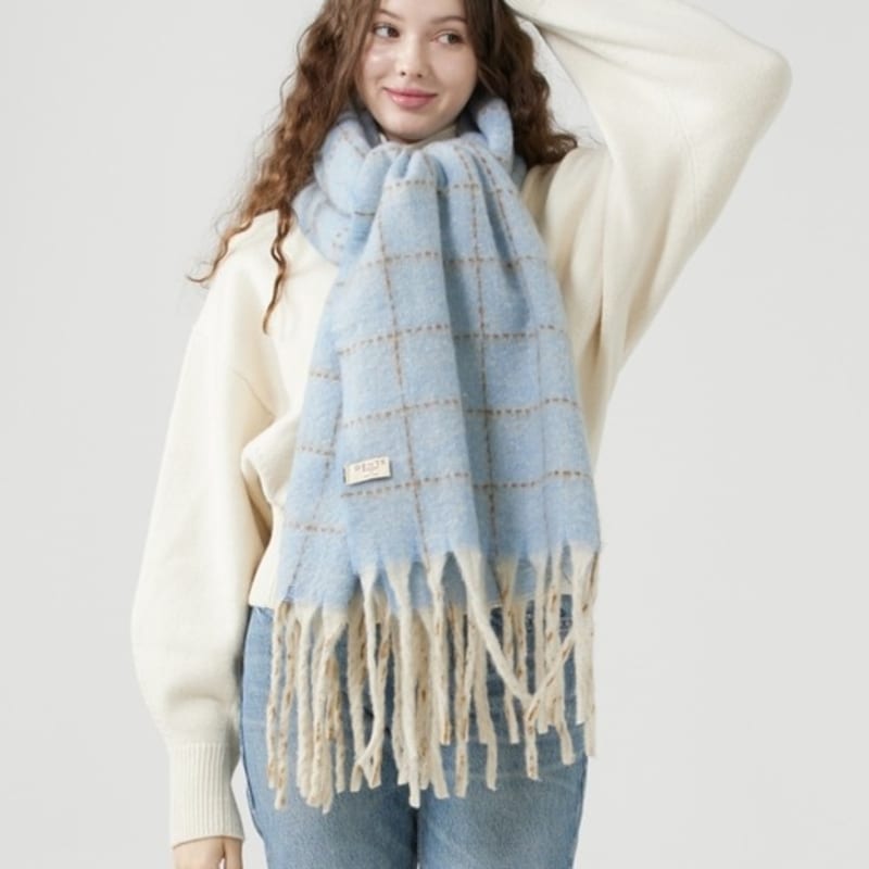 Шарф DENTS в клетку «Оконная рама» - Светло-синий