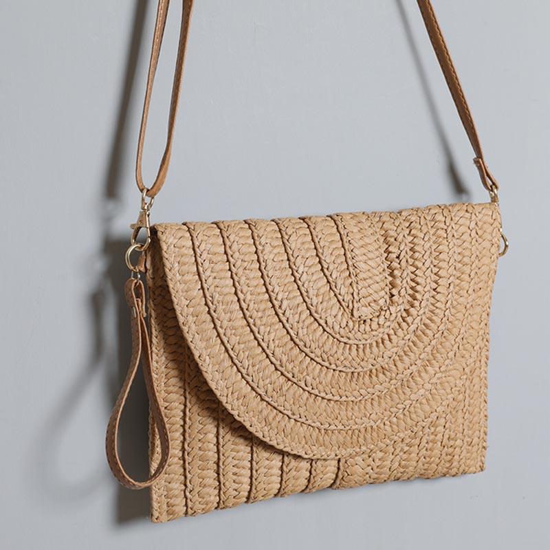 Yogodlns Летняя плетеная соломенная сумка для женщин, сумка-конверт ручной работы, пляжная сумка в богемном стиле, сумка через плечо для отпуска, сумка через плечо