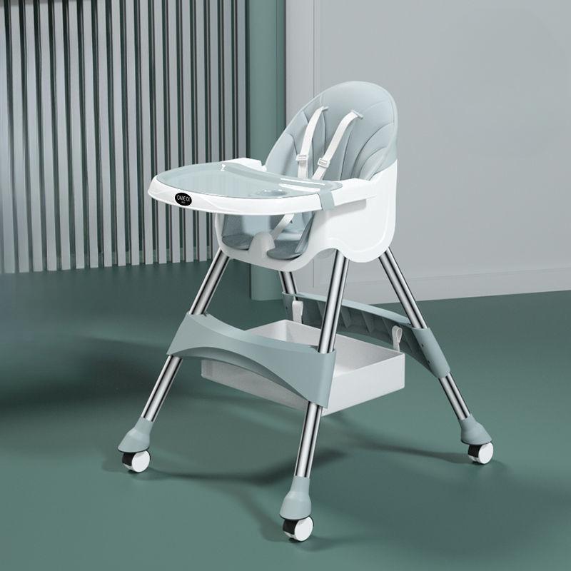 Baby High Chair Feeding Chair Seat Ajustable Height Dining Table Booster with Detachable Double Tray Safety Belt PU Cushion
